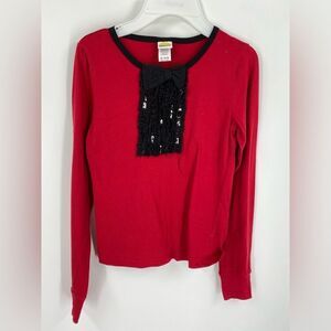 Harajuku Mini Girls’s Crew Neck Long Sleeve Red Sequin Front Shirt Size XL